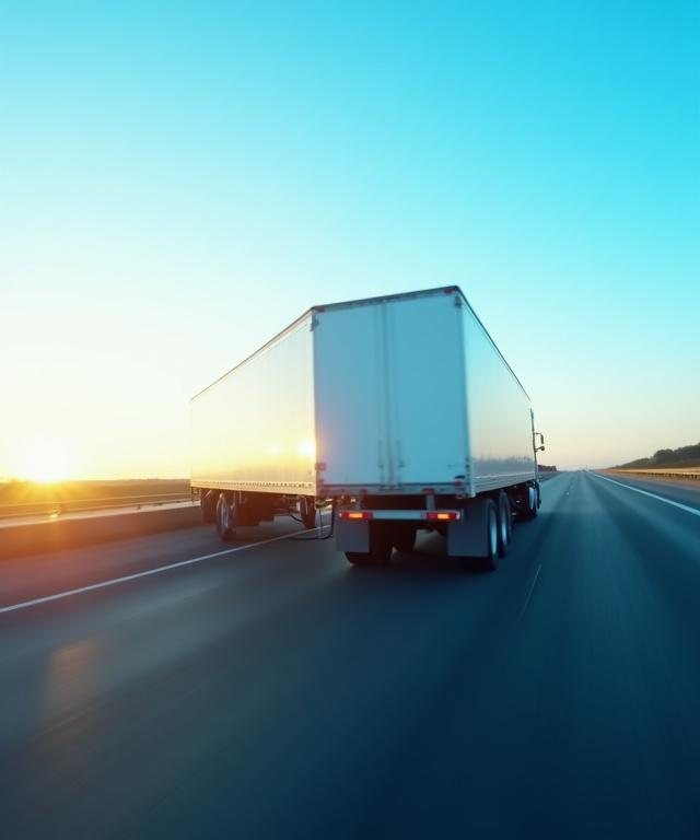 WOODS LOGISTICS semi-truck driving on an open commercial highway under clear blue sky