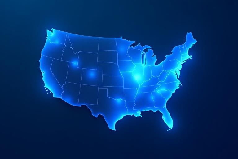 Map of the United States with high-density shipping lanes radiating from Beachwood, Ohio