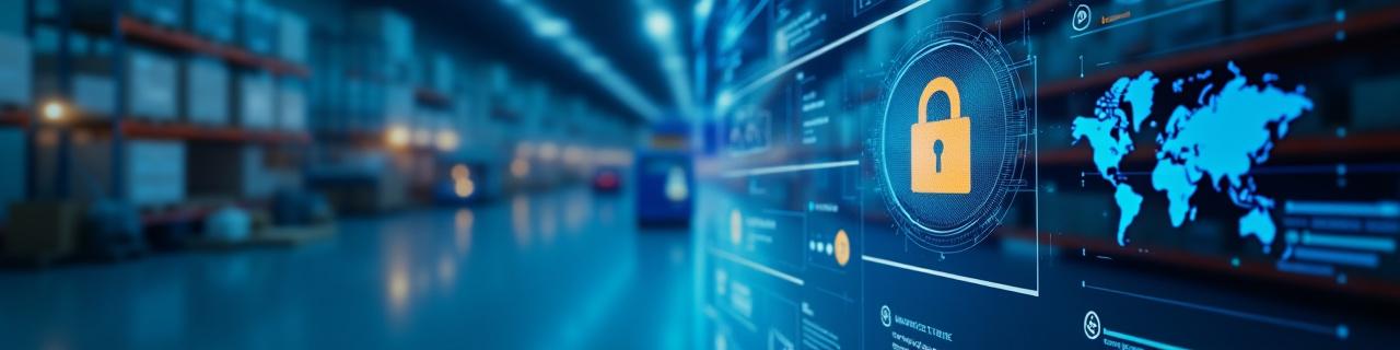 Secure digital interface displaying logistics data protection and encryption layers
