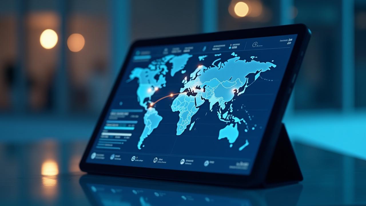 Modern logistics dashboard showing real-time freight tracking on a tablet device
