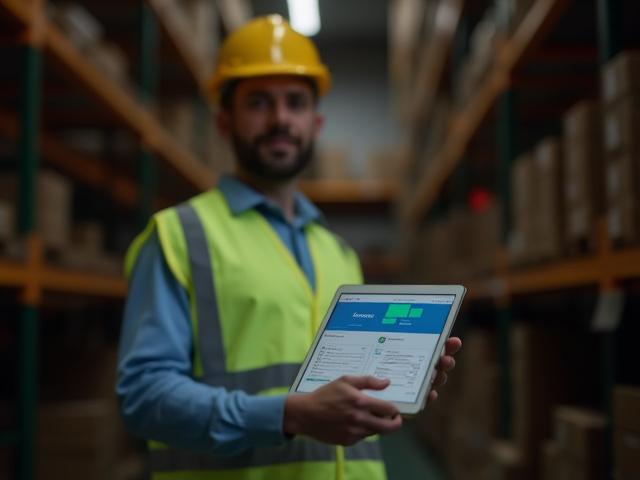 Logistics experts reviewing inventory data on a tablet